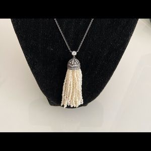 Sterling silver pearls with Swarovski Tassel Necklace